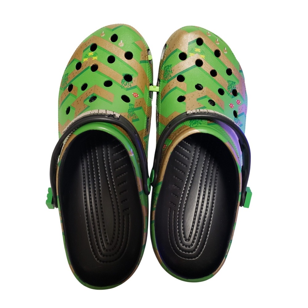 CROCS Minecraft Classic‎ Clogs Mens 12 Pixelated Green Brown Camo Gamer NEW